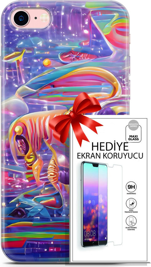 Apple İphone 7 - 8 Kılıf Orijinal Seri Cyberpunk 11 4. Boyut 4K Baskılı Kılıf + Ekran Koruyucu Full