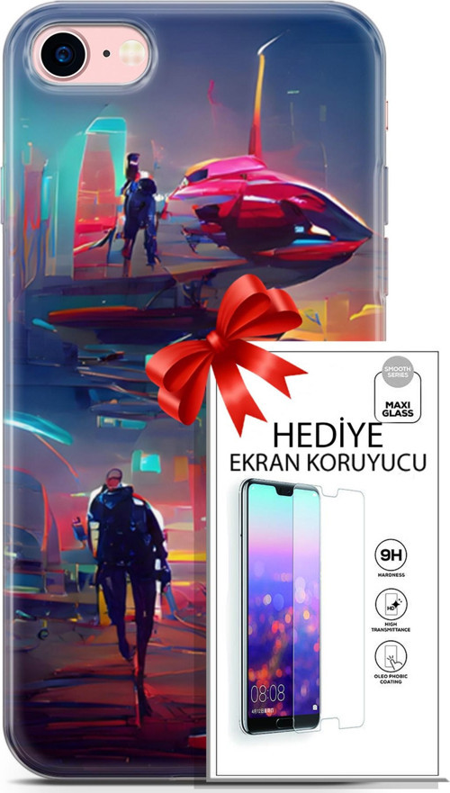 Apple İphone 7 - 8 Kılıf Orijinal Seri Cyberpunk 12 Mars Tasarım Kılıf + Ekran Koruyucu
