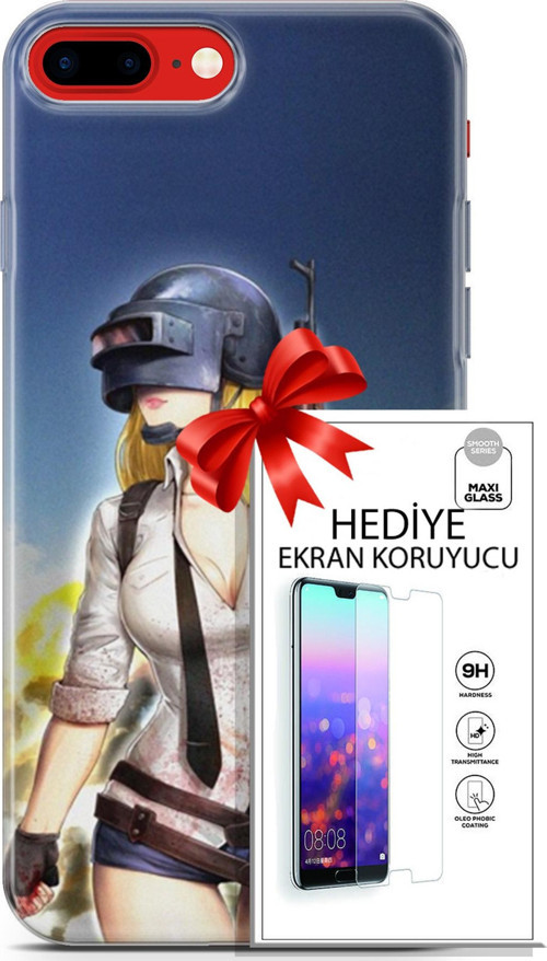 Apple İphone 7 Plus - 8 Plus Kılıf Orijinal Seri Pubg 27 Anna Lazer Kesim Silikon Ekran Koruyucu