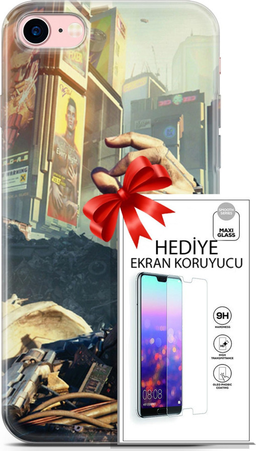 Apple İphone 7 - 8 Kılıf Orijinal Seri Cyberpunk 20 El Renkli Kılıf Ekran Koruyucu
