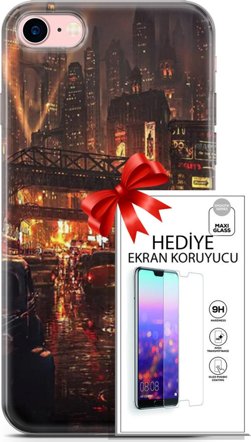 Apple İphone 7 - 8 Kılıf Orijinal Seri Cyberpunk 23 Gökdelenler Telefon Kabı Ve Ekran Koruyucu
