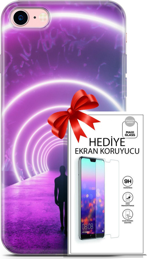 Apple İphone 7 - 8 Kılıf Orijinal Seri Cyberpunk 26 Daire Neon Soft Kapak + Ekran Koruyucu
