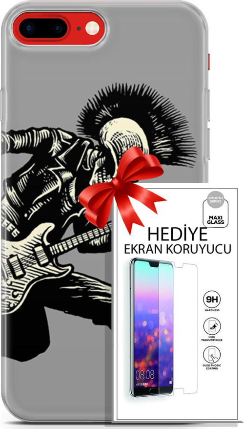 Apple İphone 7 Plus - 8 Plus Kılıf Orijinal Seri Punky 07 Punk Gitarist Desenli Kılıf + Ön Ekran Koruyucu