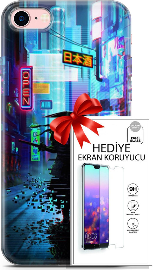 Apple İphone 7 - 8 Kılıf Orijinal Seri Cyberpunk 29 Open Leke Tutmaz Kapak + Ekran Koruyucu