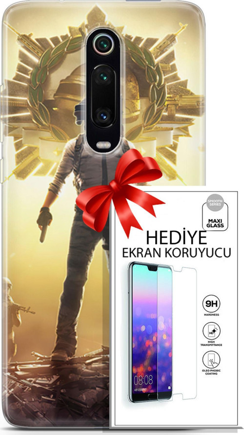 Xiaomi Mi 9T Pro Kılıf Orijinal Seri Pubg 08 Kasklı Baskılı Kılıf + Ekran Koruyucu