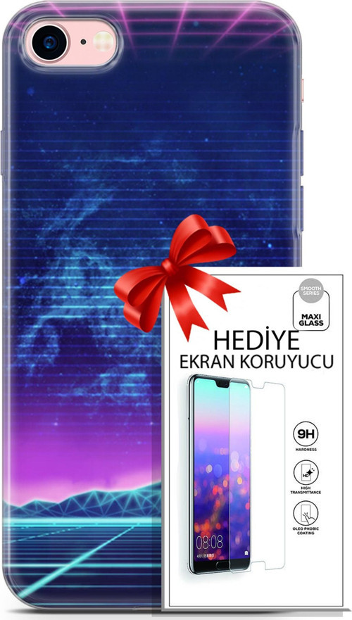 Apple İphone 7 - 8 Kılıf Orijinal Seri Cyberpunk 30 Neon Game Kenarları Şeffaf Kapak Ve Ekran Koruyucu