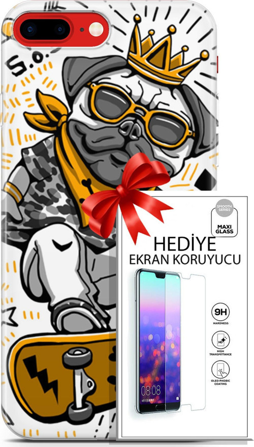 Apple İphone 7 Plus - 8 Plus Kılıf Orijinal Seri Punky 09 Punk Pug Uv Kılıf Ve Ekran Koruyucu