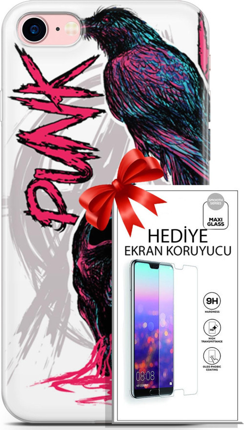 Apple İphone 7 - 8 Kılıf Orijinal Seri Punky 03 Karga İskelet Arka Kapak + Ekran Koruyucu