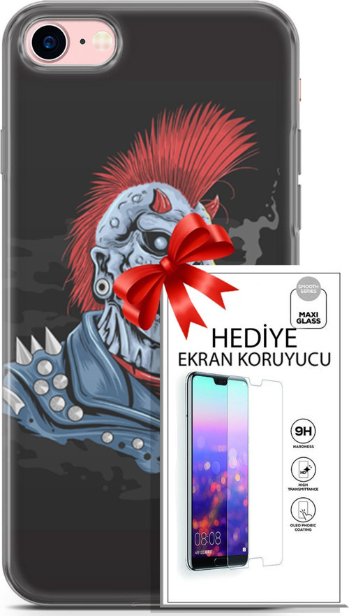 Apple İphone 7 - 8 Kılıf Orijinal Seri Punky 04 Punk Skeleton Silikon Kılıf + Ekran Koruyucu Full Koruma