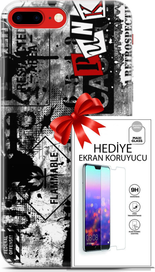 Apple İphone 7 Plus - 8 Plus Kılıf Orijinal Seri Punky 26 Retrospective Soft Kapak + Ekran Koruyucu