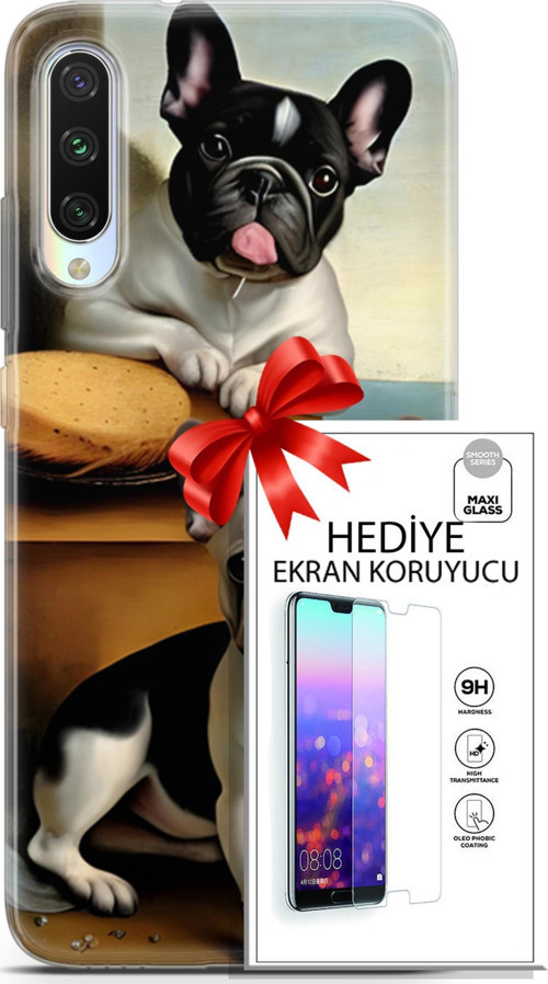 Xiaomi Mi A3 Kılıf Orijinal Seri Dogs 28 Fransız Bulldog İz Bırakmayan Kılıf + Ön Ekran Koruyucu