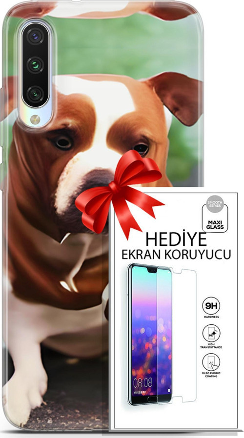 Xiaomi Mi A3 Kılıf Orijinal Seri Dogs 29 American Staffordshire Leke Tutmaz Kapak + Ekran Koruyucu