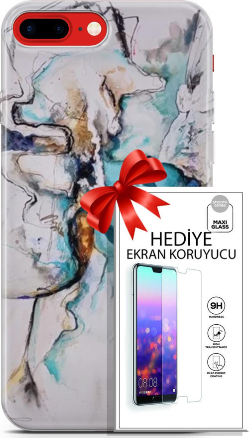 Apple İphone 7 Plus - 8 Plus Kılıf Orijinal Seri Soul 11 Turkuaz 4K Baskılı Kılıf + Ekran Koruyucu F