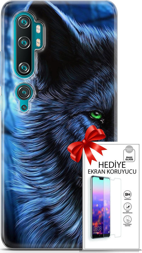 Xiaomi Mi Note 10 Kılıf Orijinal Seri Cardano 16 Kurt Yeşil Göz Hediyelik Kılıf Ve Ekran Koruyucu