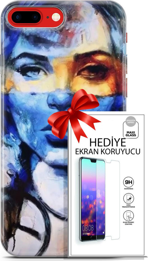 Apple İphone 7 Plus - 8 Plus Kılıf Orijinal Seri Soul 13 Mavi Sarı Case Kapak Ekran Koruyucu