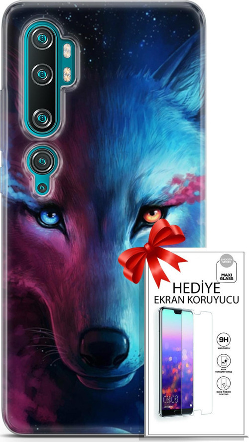 Xiaomi Mi Note 10 Kılıf Orijinal Seri Cardano 18 Mavi Turuncu Göz Parlak Kılıf + Ekran Koruyucu Full