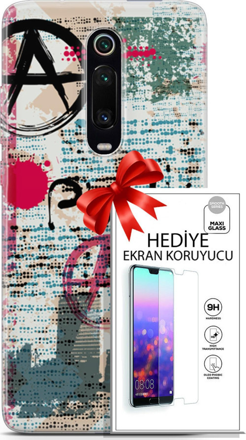 Xiaomi Mi 9T Pro Kılıf Orijinal Seri Punky 12 Punk Duvar Yazıları Tasarım Kılıf + Ekran Koruyucu