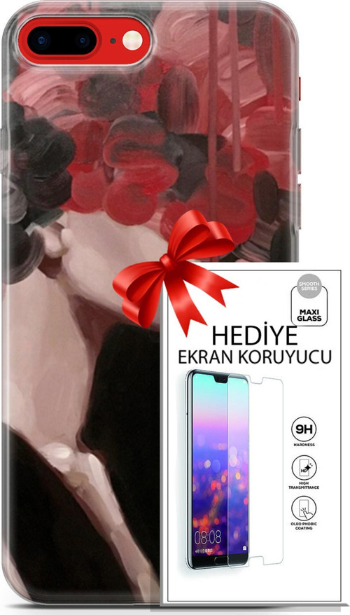 Apple İphone 7 Plus - 8 Plus Kılıf Orijinal Seri Soul 19 Kırmızı Pembe Siyah Tam Koruma Kılıf + Ekran Koruyucu