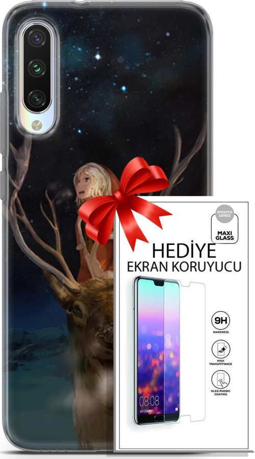 Xiaomi Mi A3 Kılıf Orijinal Seri Fantasy 18 Geyik Kız Parlak Kılıf + Ekran Koruyucu Full Korumake