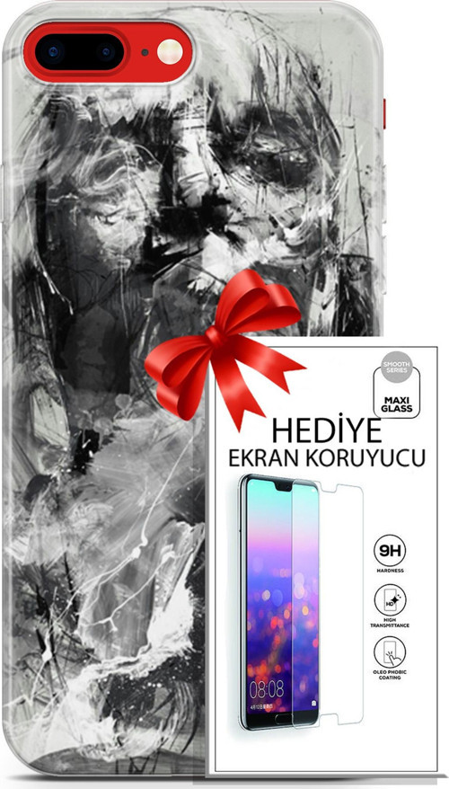 Apple İphone 7 Plus - 8 Plus Kılıf Orijinal Seri Soul 30 Siyah Beyaz Kenarları Şeffaf Kapak Ve Ekran Koruyucu