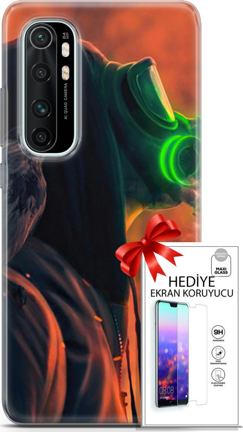 Xiaomi Mi Note 10 Lite Kılıf Orijinal Seri Algorand 01 Gaz Maskeli Telefon Kılıfı + Ekran Koruyucu