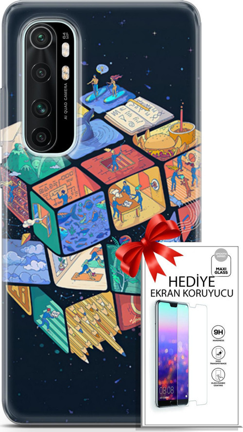 Xiaomi Mi Note 10 Lite Kılıf Orijinal Seri Algorand 03 Rubik Arka Kapak + Ekran Koruyucu