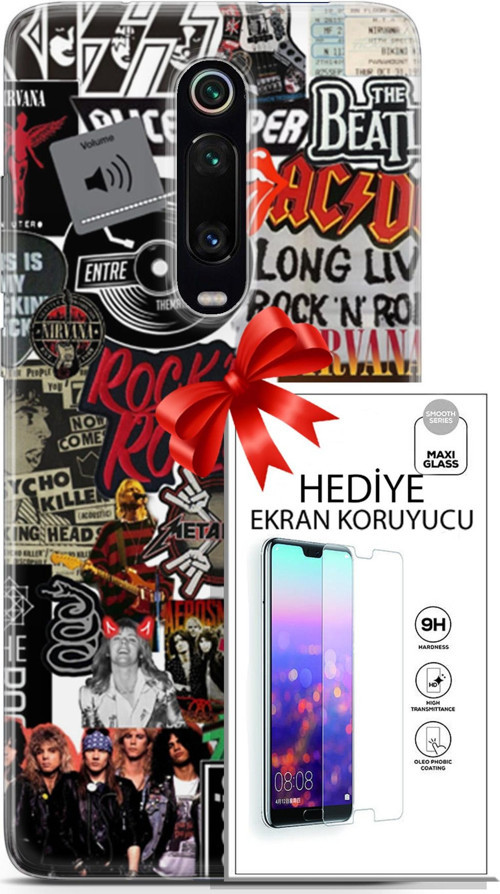 Xiaomi Mi 9T Pro Kılıf Orijinal Seri Punky 30 Rock'N Roll Kenarları Şeffaf Kapak Ve Ekran Koruyucu