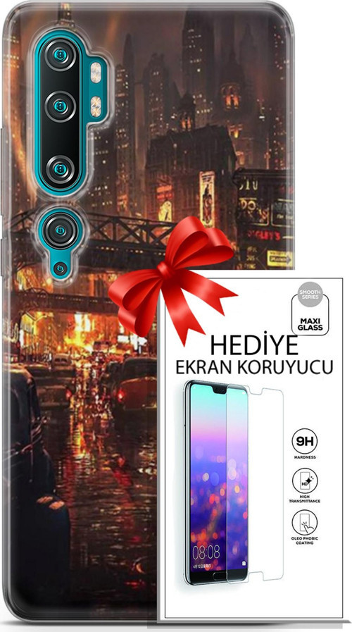 Xiaomi Mi Note 10 Kılıf Orijinal Seri Cyberpunk 23 Gökdelenler Telefon Kabı Ve Ekran Koruyucu