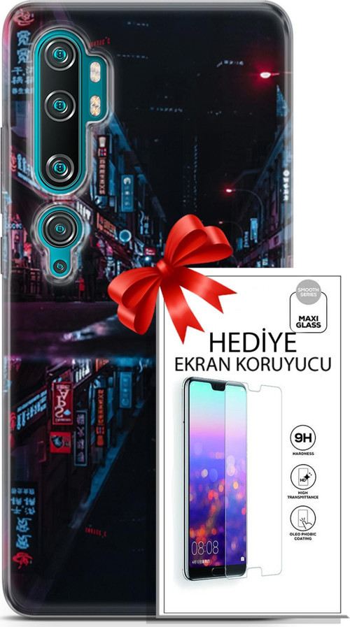 Xiaomi Mi Note 10 Kılıf Orijinal Seri Cyberpunk 24 Spa Darbe Emici Kılıf + Ekran Koruyucu