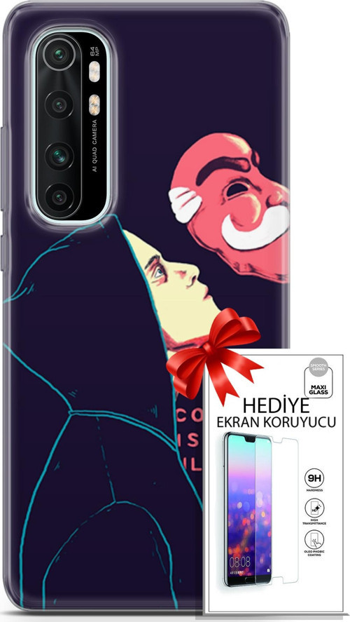 Xiaomi Mi Note 10 Lite Kılıf Orijinal Seri Algorand 18 Illusion Parlak Kılıf + Ekran Koruyucu Full Koruma