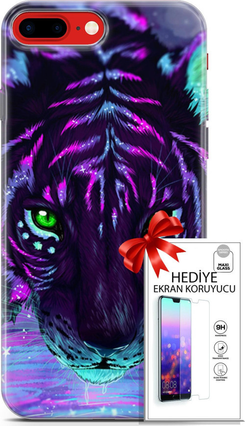 Apple İphone 7 Plus - 8 Plus Kılıf Orijinal Seri Algorand 16 Pembe Neon Hediyelik Kılıf Ve Ekran Koruyucu