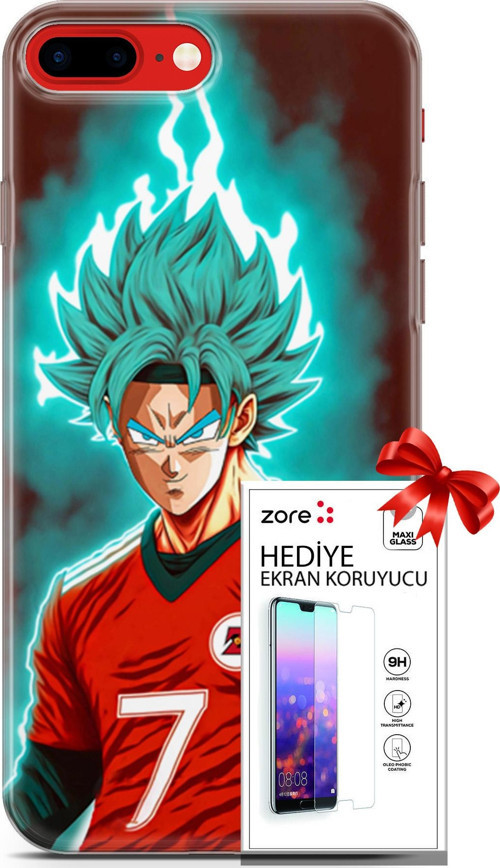 Apple İphone 7 Plus - 8 Plus Kılıf Orijinal Seri Supers 04 Goku Mavi Ejderha Silikon Kılıf + Ekran Koruyucu