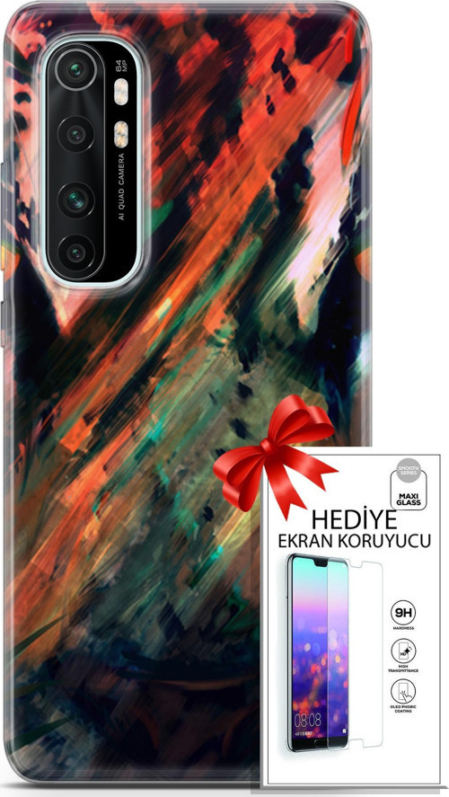 Xiaomi Mi Note 10 Lite Kılıf Orijinal Seri Algorand 20 Kırmızı Yeşil Renkli Kılıf Ekran Koruyucu