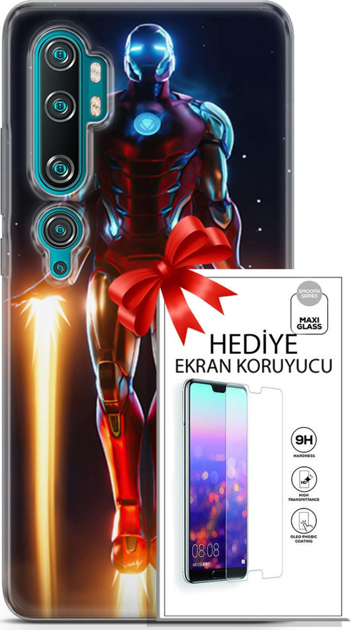 Xiaomi Mi Note 10 Kılıf Orijinal Seri Dc 19 Iron Man Tam Koruma Kılıf + Ekran Koruyucu