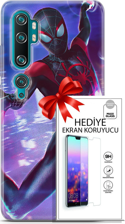 Xiaomi Mi Note 10 Kılıf Orijinal Seri Dc 24 Örümcek Adam Darbe Emici Kılıf + Ekran Koruyucu