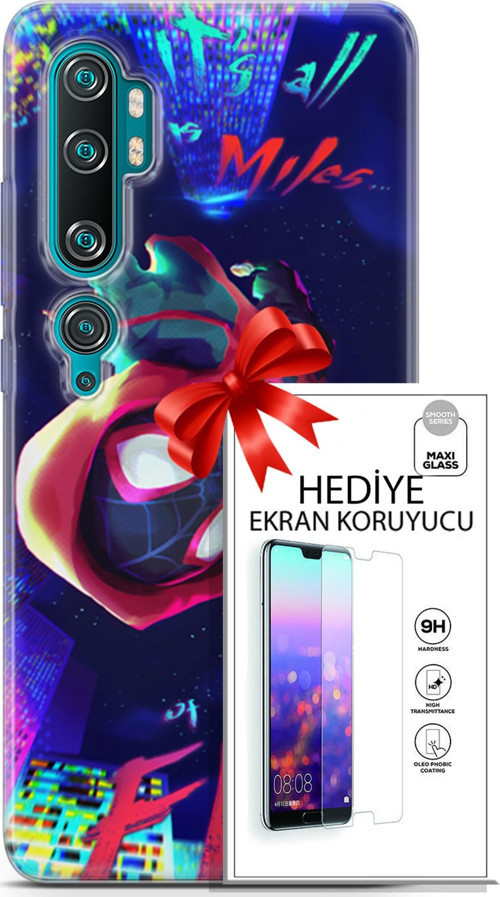 Xiaomi Mi Note 10 Kılıf Orijinal Seri Dc 25 Spider Man Miles Soyulmayan Kılıf + Ekran Koruyucu Full