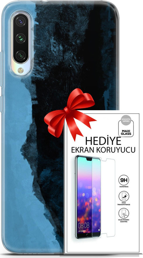 Xiaomi Mi A3 Kılıf Orijinal Seri Nature 24 Mavi Siyah Darbe Emici Kılıf + Ekran Koruyucu