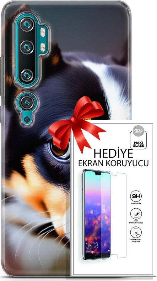 Xiaomi Mi Note 10 Kılıf Orijinal Seri Dogs 11 İsviçre Bernese 4K Baskılı Kılıf + Ekran Koruyucu Full