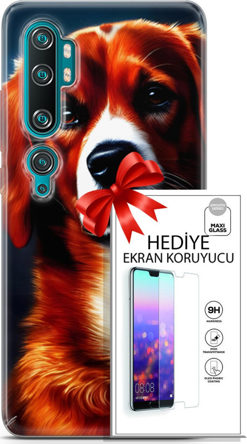 Xiaomi Mi Note 10 Kılıf Orijinal Seri Dogs 21 Spaniel Darbe Önleyici Kapak + Ön Ekran Koruyucu