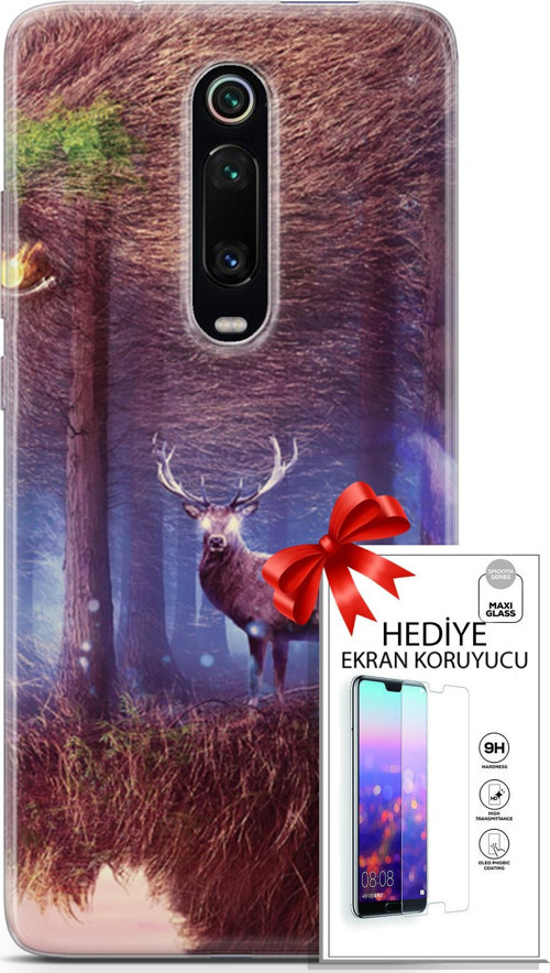 Xiaomi Mi 9T Pro Kılıf Orijinal Seri Algorand 15 Büyük Boynuzlar Kalın Silikon + Ekran Koruyucu