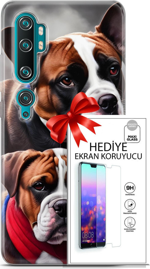 Xiaomi Mi Note 10 Kılıf Orijinal Seri Dogs 25 Alman Boksör Soyulmayan Kılıf + Ekran Koruyucu Full Koruma