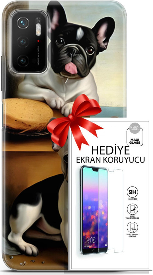 Xiaomi Poco M3 Pro 5G Kılıf Orijinal Seri Dogs 28 Fransız Bulldog İz Bırakmayan Kılıf + Ön Ekran Koruyucu