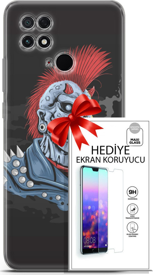 Xiaomi Poco C40 Kılıf Orijinal Seri Punky 04 Punk Skeleton Silikon Kılıf + Ekran Koruyucu Full Koruma