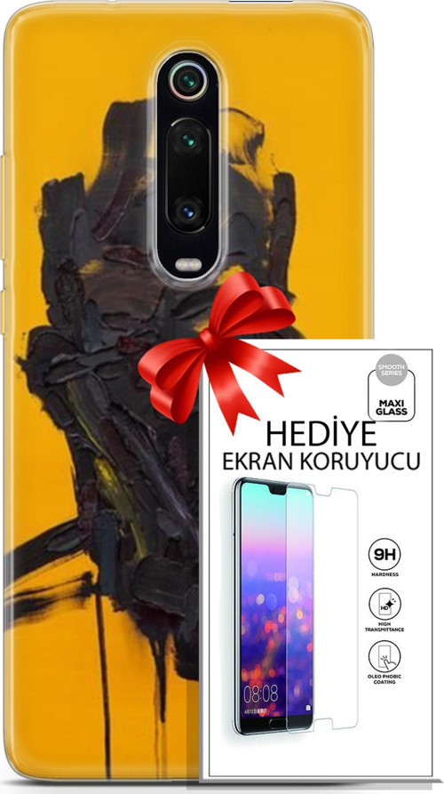 Xiaomi Mi 9T Pro Kılıf Orijinal Seri Soul 07 Sarı Siyah Desenli Kılıf + Ön Ekran Koruyucu
