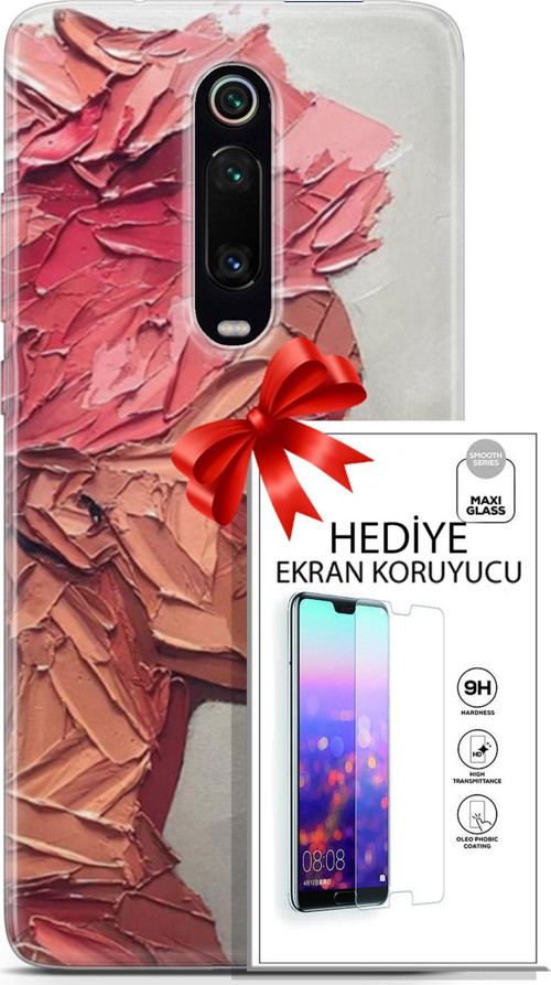Xiaomi Mi 9T Pro Kılıf Orijinal Seri Soul 08 Pembe Baskılı Kılıf + Ekran Koruyucu