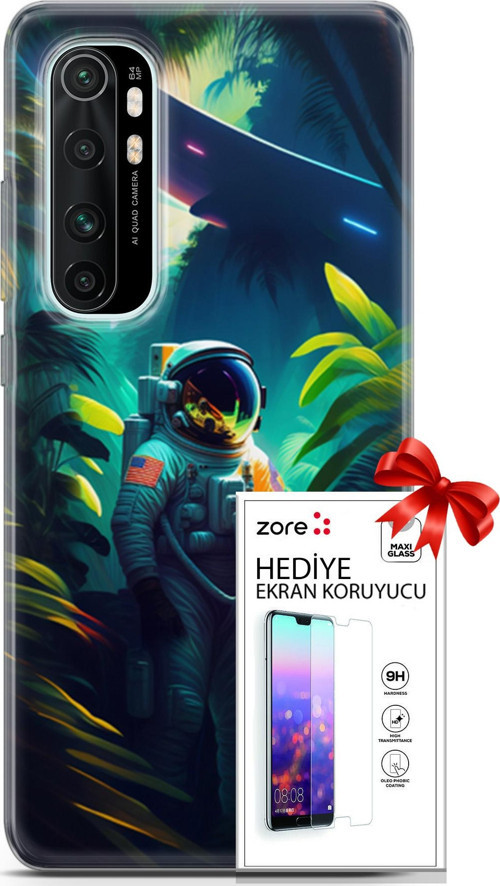 Xiaomi Mi Note 10 Lite Kılıf Orijinal Seri Supers 10 Astronot Full Hd Kılıf + Ekran Koruyucu