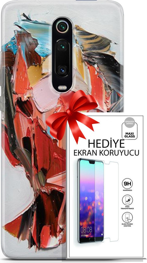 Xiaomi Mi 9T Pro Kılıf Orijinal Seri Soul 09 Pembe Kırmızı Mavi Uv Kılıf Ve Ekran Koruyucu