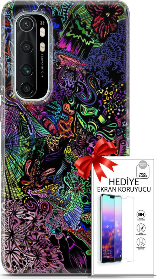 Xiaomi Mi Note 10 Lite Kılıf Orijinal Seri Cardano 03 Karışık Renkler Arka Kapak + Ekran Koruyucu