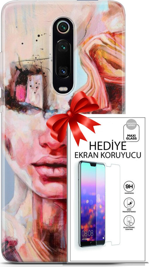 Xiaomi Mi 9T Pro Kılıf Orijinal Seri Soul 14 Beyaz Kırmızı Cover Kılıf + Ön Ekran Koruyucu