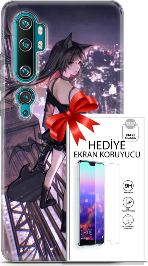 Xiaomi Mi Note 10 Kılıf Orijinal Seri Fantasy 20 Anime Çatıda Renkli Kılıf Ekran Koruyucu